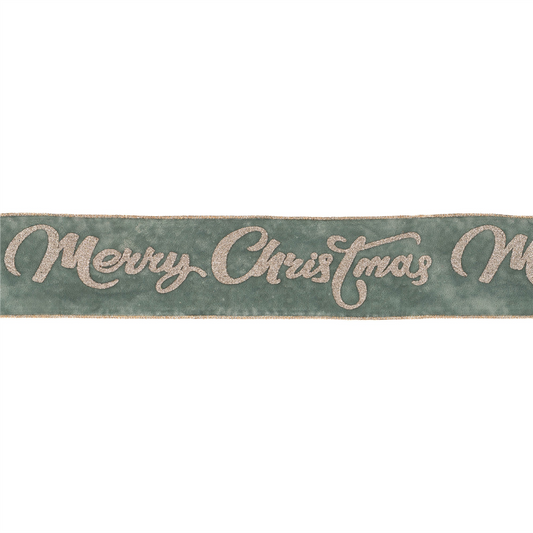 Glittered Merry Christmas Wired Ribbon 4" x 5 Yds. -Ship Only