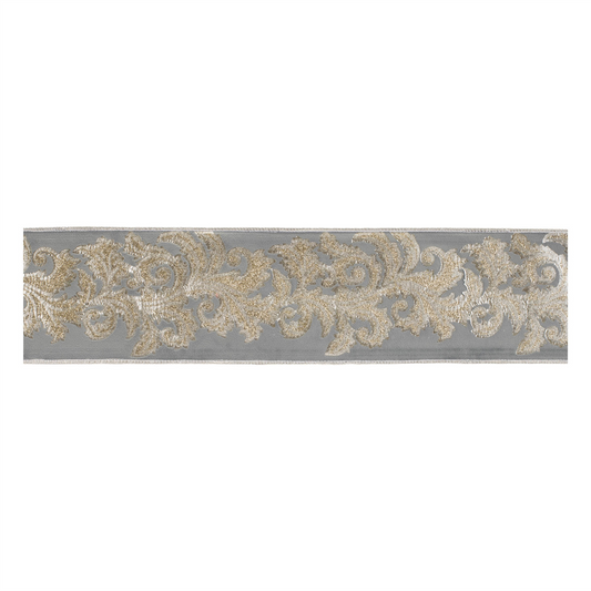 Embroidered Damask Wired Ribbon 4" x 5 Yds. -Ship Only