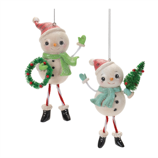 Snowman Ornament (Set of 12) 4”H Resin -Ship Only