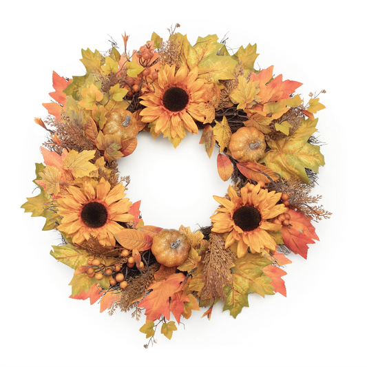 Sunflower/Pumpkin Wreath 24"D Polyester/Twig -Ship Only