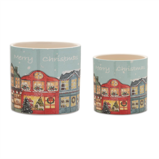 Merry Christmas Village Planter (Set of 2) -Ship Only