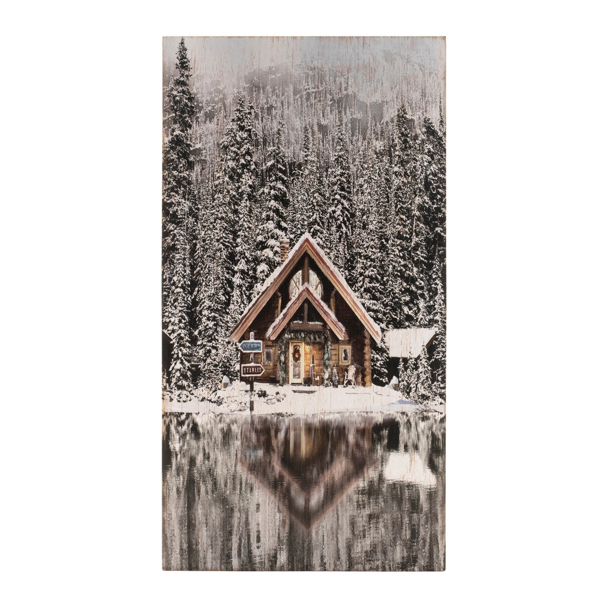 Wooden Winter Lake Lodge Plaque 17.5"H -Ship Only