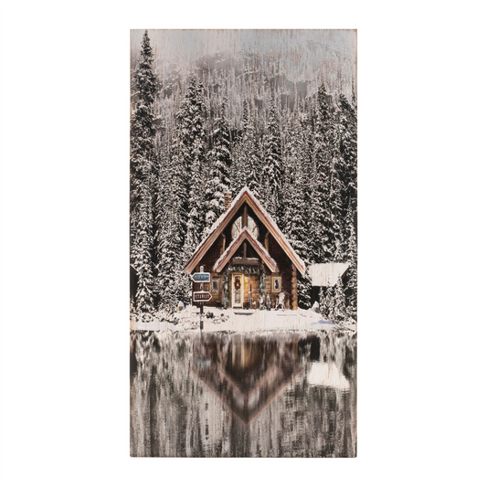 Wooden Winter Lake Lodge Plaque 17.5"H -Ship Only