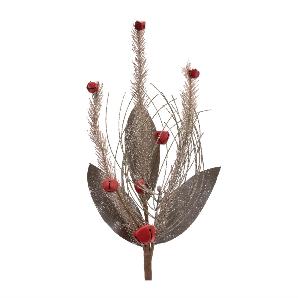 Glittered Pine and Sleigh Bell Spray (Set of 6)