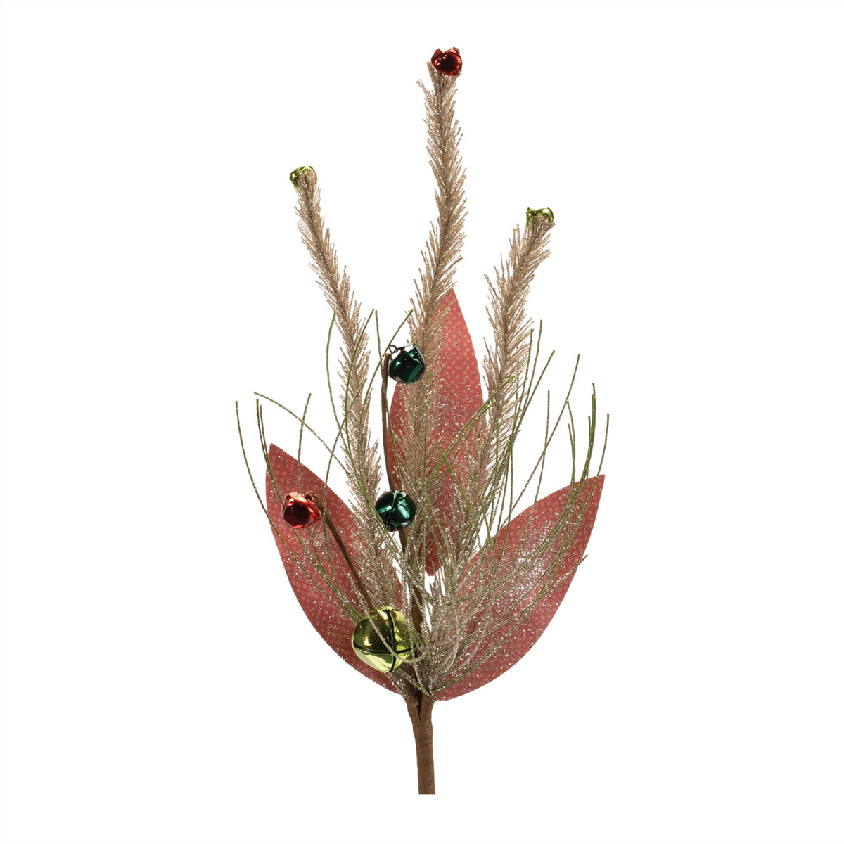 Glittered Pine and Sleigh Bell Spray (Set of 6)