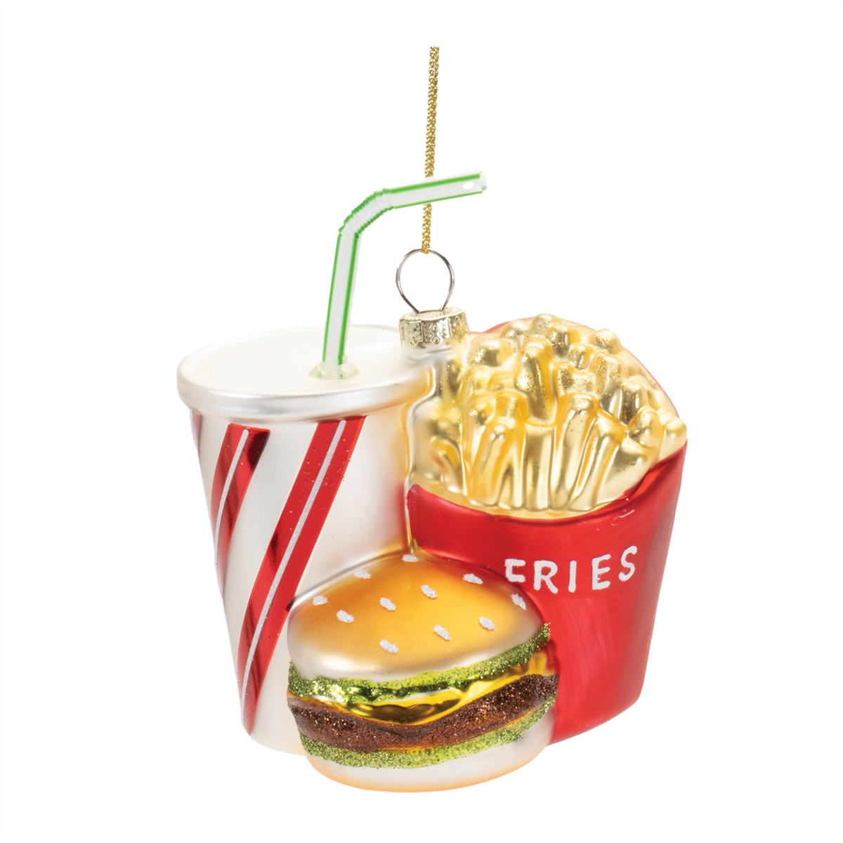 Burger/Fries/Drink Ornament (Set of 4) 4.5”H Glass -Ship Only