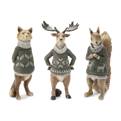 Winter Animal with Sweater Figurine (Set of 3)