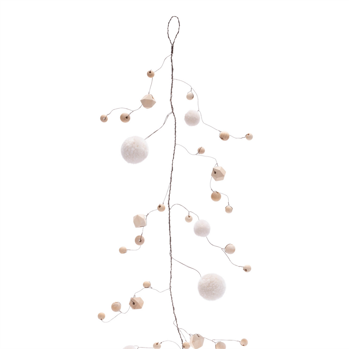 Wood Bead and Puff Ball Garland (Set of 2) -Ship Only