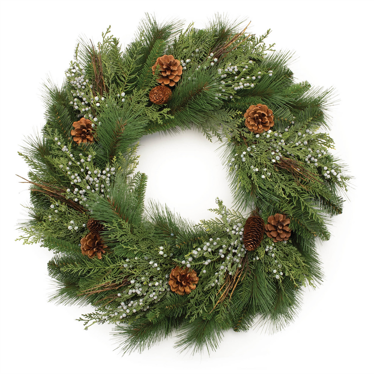 Mixed Pine Juniper and Pincone Wreath 30"D -Ship Only