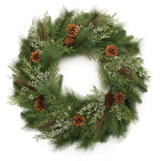 Mixed Pine Juniper and Pincone Wreath 30"D -Ship Only