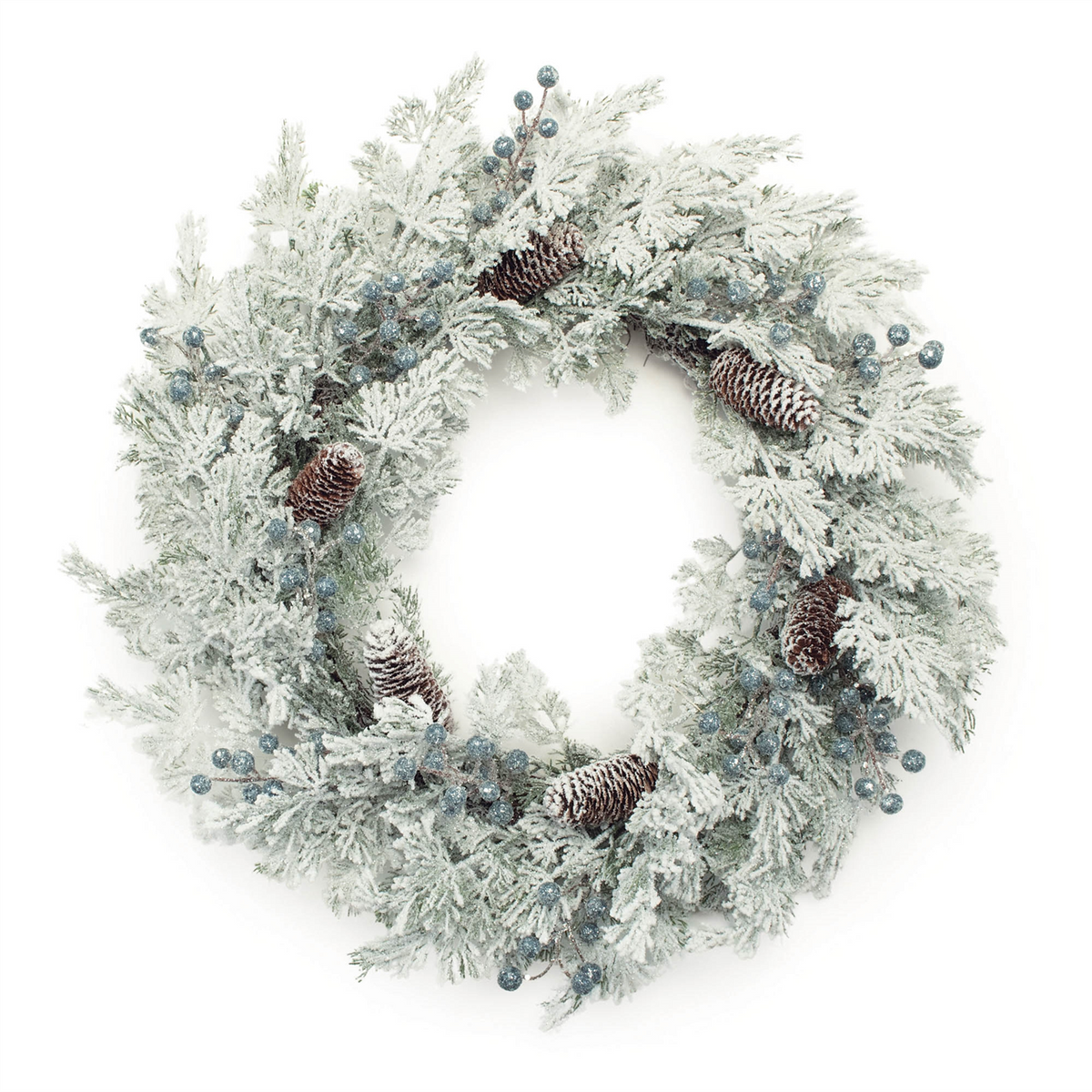 Flocked Pine Wreath 24”D Plastic -Ship Only