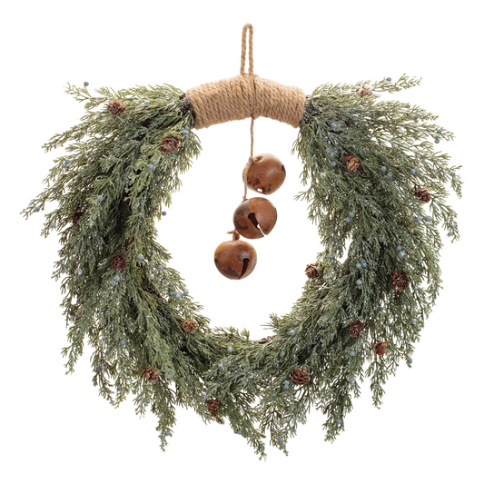 Glittered Pine with Sleigh Bell Wreath 22"D -Ship Only