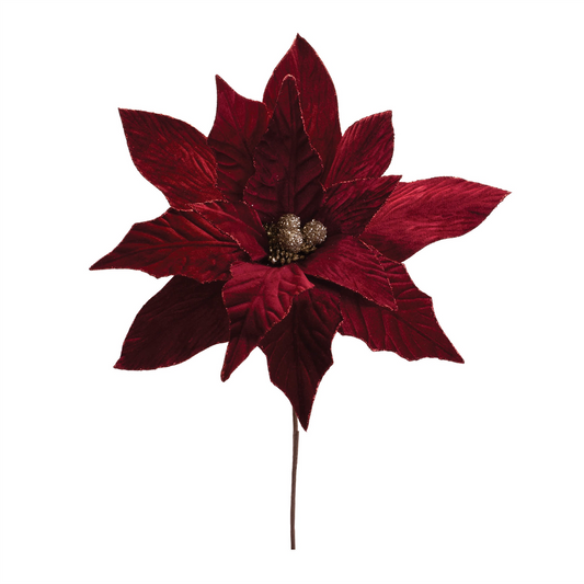 Glittered Poinsettia Flower Stem (Set of 6) -Ship Only