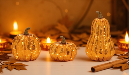 LED Mercury Glass Pumpkin Decor (Set of 3)