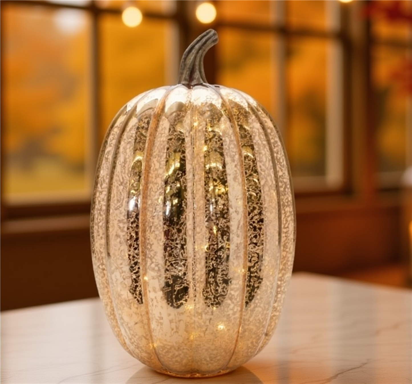 LED Mercury Glass Pumpkin Decor (Set of 2)