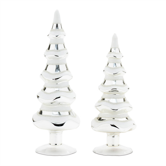 Snowy Glass Pine Tree (Set of 2) -Ship Only