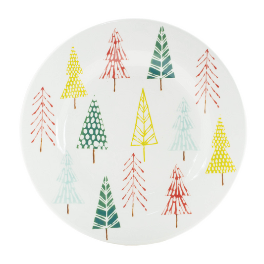 Ceramic Pine Tree Print Plate (Set of 4) -Ship Only