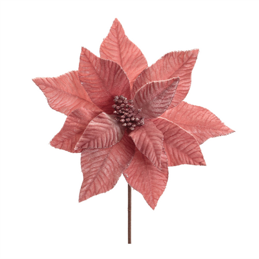 Glittered Poinsettia Flower Stem (Set of 6) -Ship Only