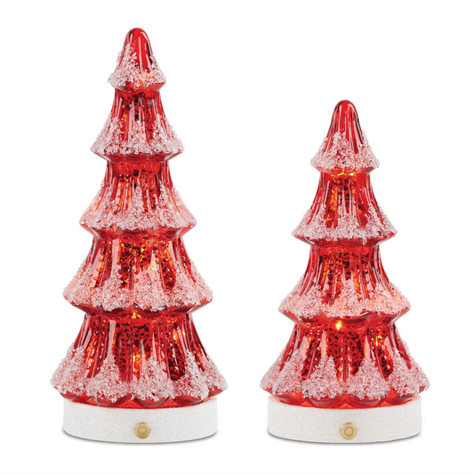 LED Tree (Set of 2) 8"H, 10"H Glass -Ship Only