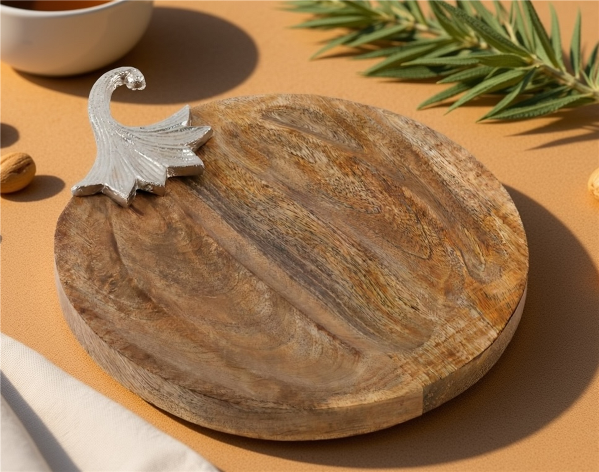 Pumpkin Plate 14"L x 12"W x 1"H Wood/Aluminum -Ship Only
