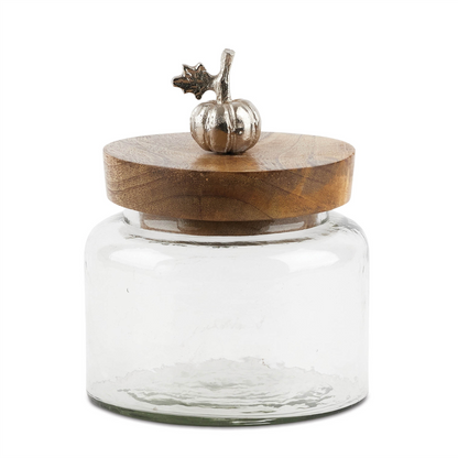 Glass Canister with Mango Wood Lid and Pumpkin Accent (Set of 2)