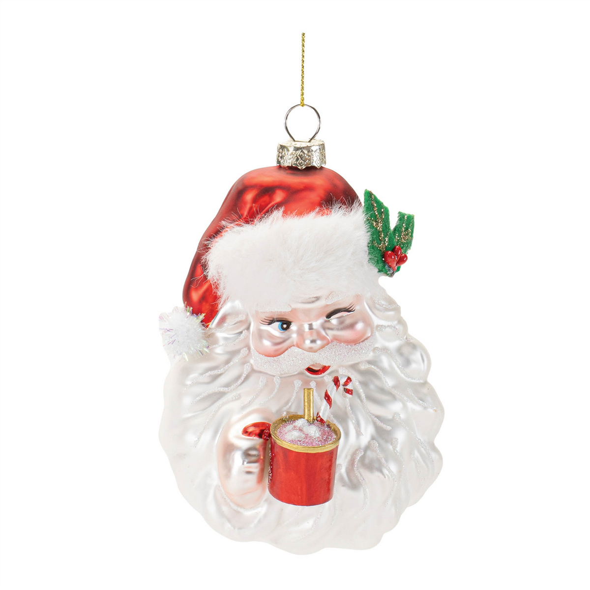Santa w/Cocoa Ornament (Set of 6) 5”H Glass -Ship Only