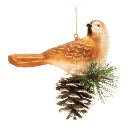 Glittered Glass Bird and Piencone Ornament (Set of 6)