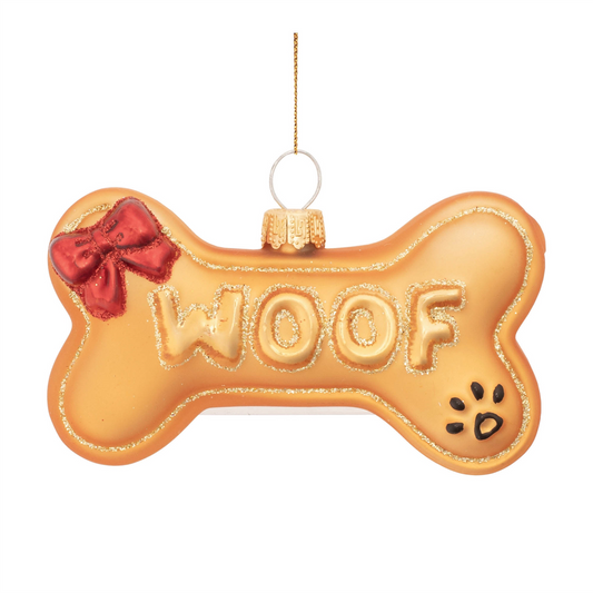 Woof Bone Ornament (Set of 12) 3.75"L x 3"H Glass -Ship Only