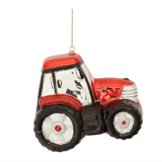 Glittered Glass Tractor Ornament (Set of 6) -Ship Only