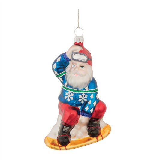 Glass Snowboarding Santa Ornament (Set of 6) -Ship Only