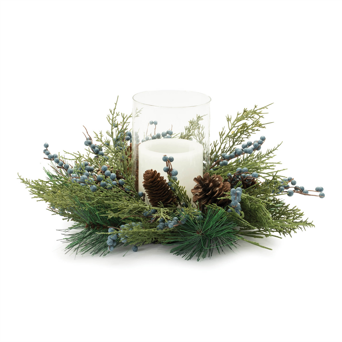 Mixed Pine Candle Holder w/Glass 19"D x 8"H Plastic/Glass -Ship Only
