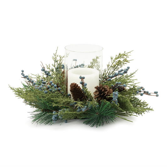 Mixed Pine Candle Holder w/Glass 19"D x 8"H Plastic/Glass -Ship Only