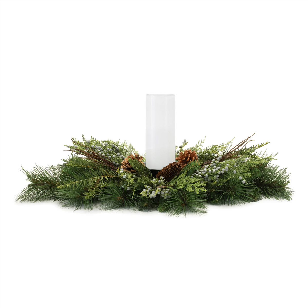 Mixed Pine Candle Holder Centerpiece 28"L x 6"H PVC/Metal -Ship Only