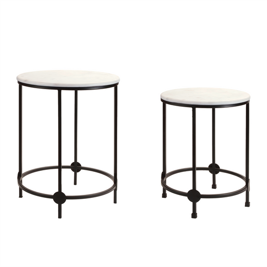 Accent Table (Set of 2) 13.5"D x 19"H, 17"D x 23"H Iron/Marble/MDF -Ship Only