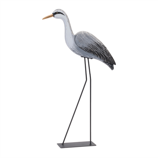 Paulownia Wood Heron Bird Statue with Metal Legs Base 29.5"H -Ship Only
