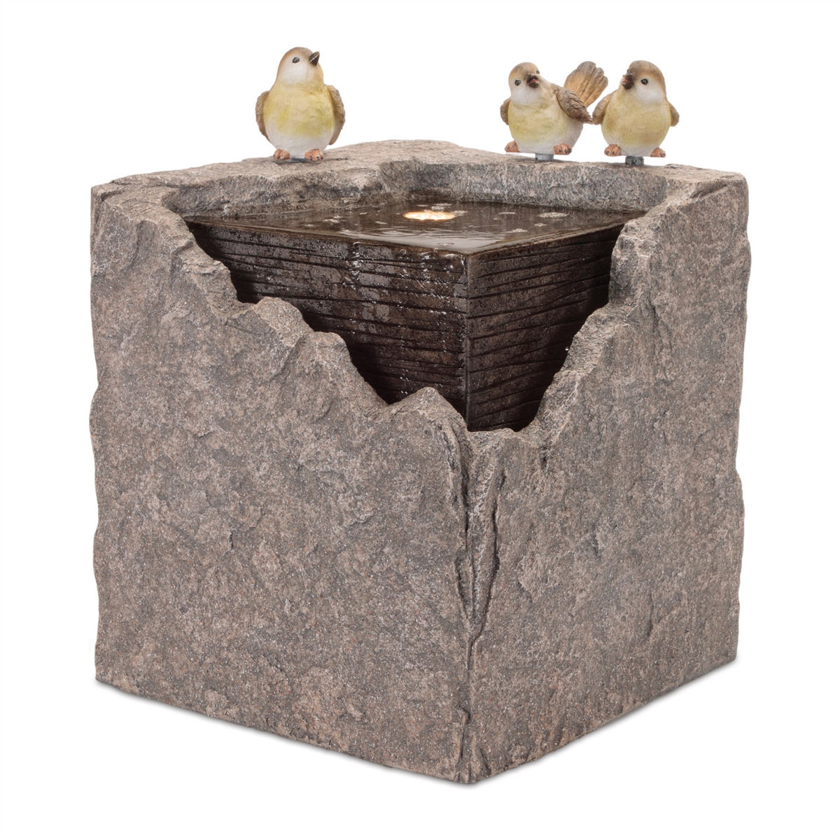 Bubbling Stone Fountain with Bird Accents 19"H -Ship Only