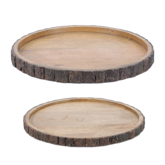 Set of 2 Natural Mango Wood Decorative Trays -Ship Only
