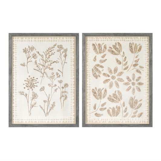 Framed Floral Wall Art Under Glass  (Set of 2) -Ship Only