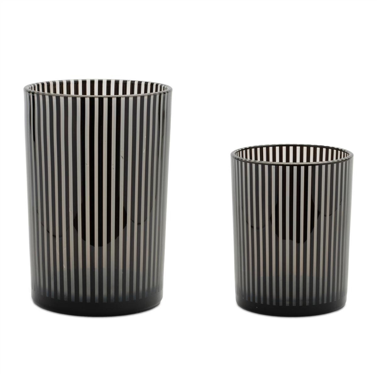 Srtiped Glass Candle Holder (Set of 2) -Ship Only