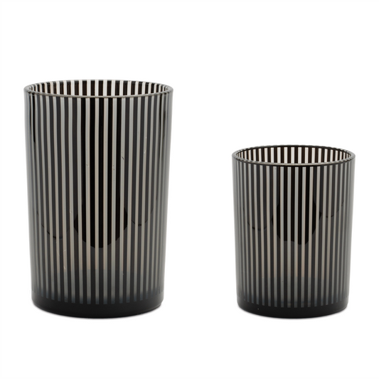 Srtiped Glass Candle Holder (Set of 2) -Ship Only