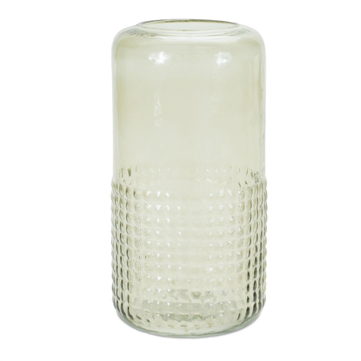 Green Textured Glass Candle Holder Vase 9.5"H