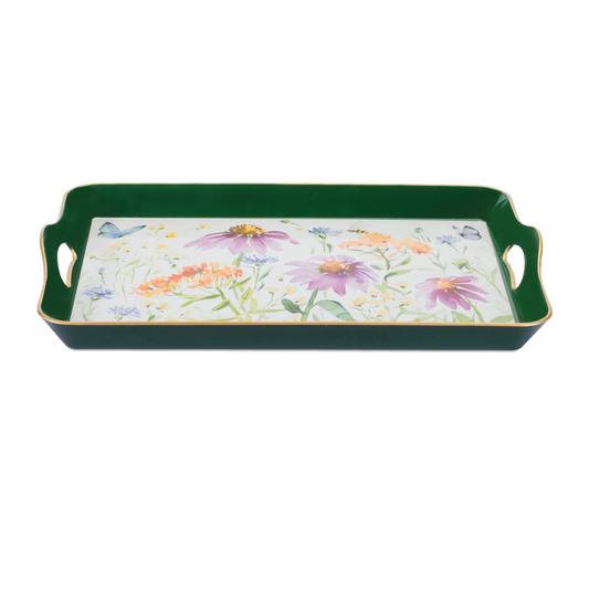 Wildflower Insect Print Tray with Handles 17"L -Ship Only