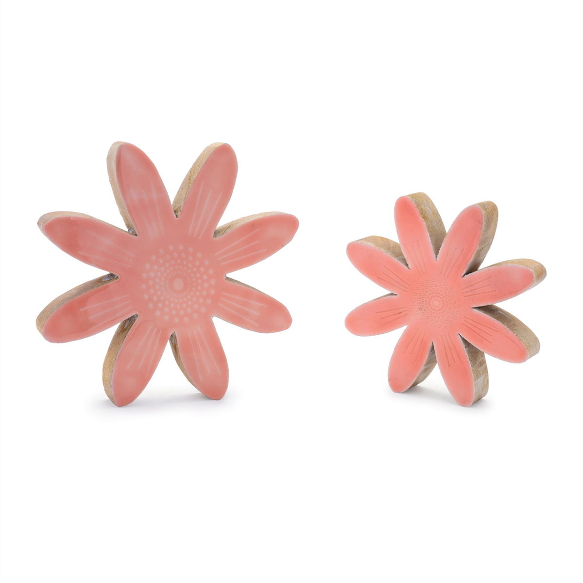 Mango Wood Flower Decor (Set of 2) -Ship Only