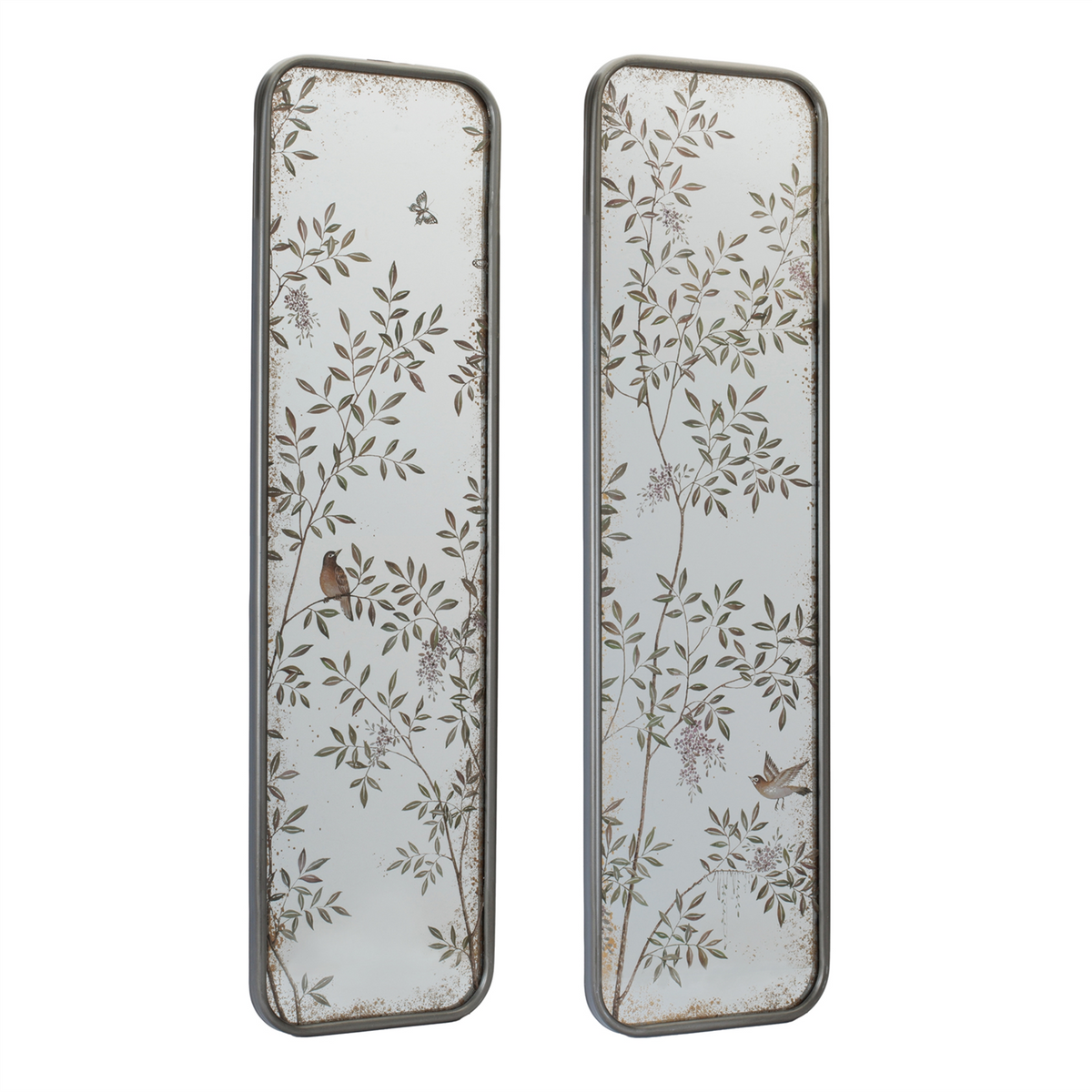 Wall Mirror with Bird and Floral Foliage Print (Set of 2) -Ship Only