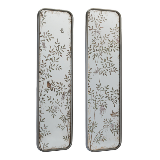 Wall Mirror with Bird and Floral Foliage Print (Set of 2) -Ship Only