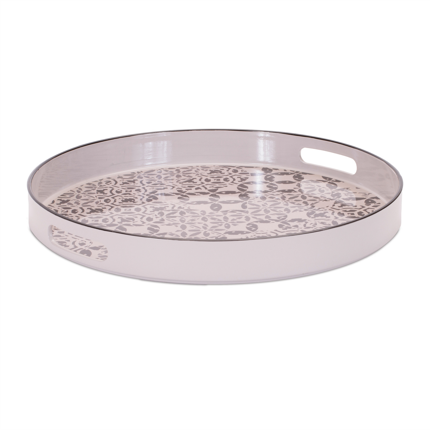 Round Ornate Geometric Print Tray 17.5"D