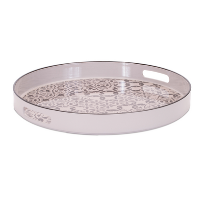 Round Ornate Geometric Print Tray 17.5"D