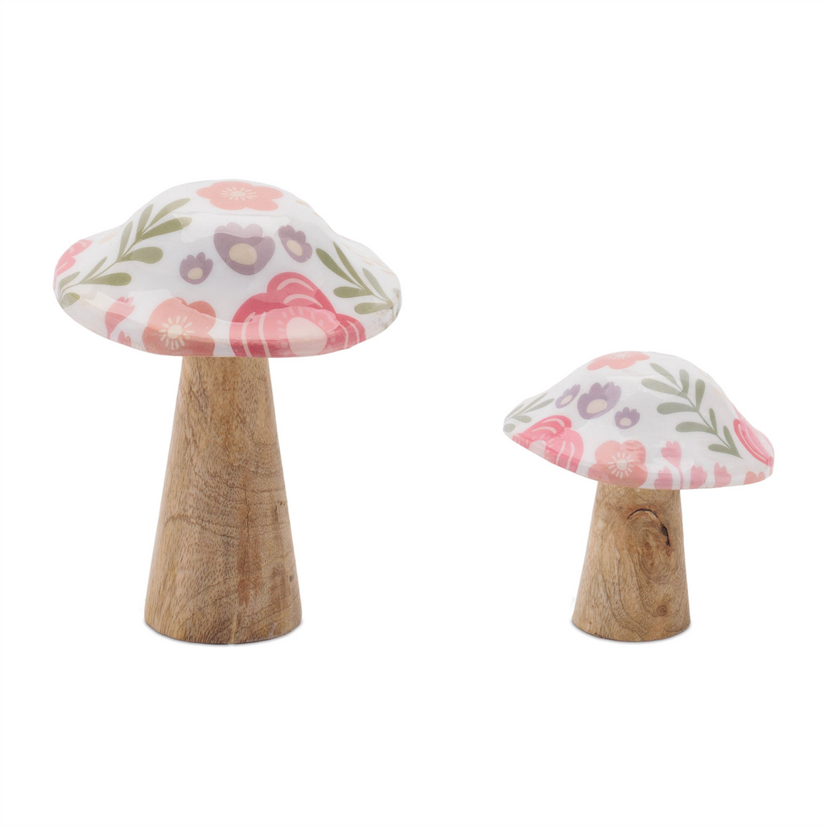 Mushroom (Set of 2) 3.75"H, 6.5"H Wood -Ship Only