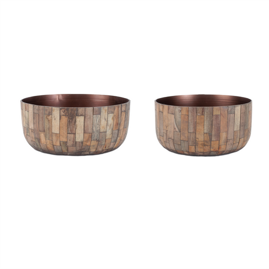 Round Wooden Bowl Planter (Set of 2) -Ship Only