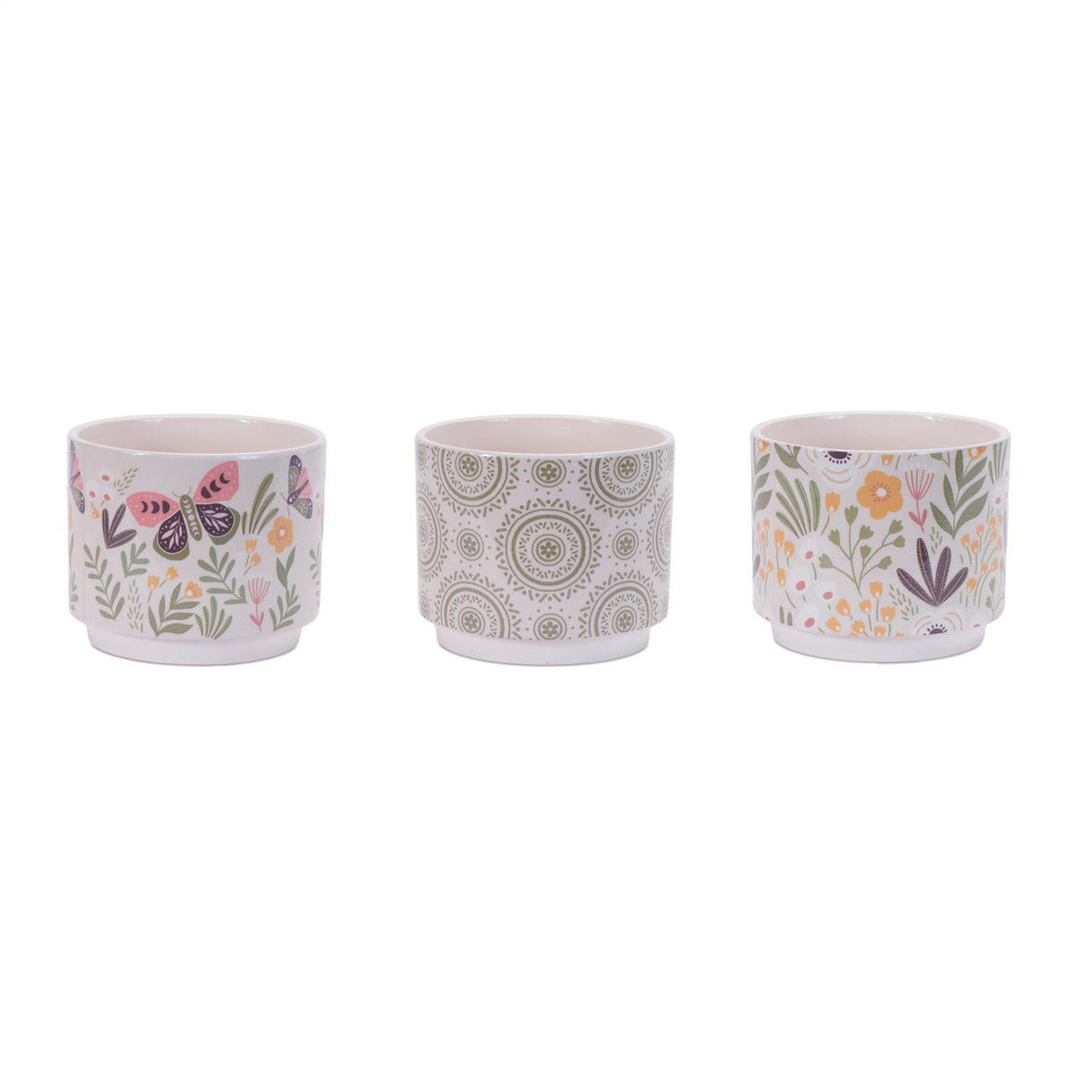 Stone Floral Patterned Planter (Set of 3) -Ship Only